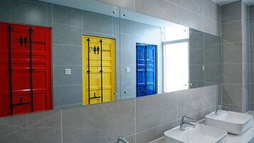 Hair dryer, slippers, towels