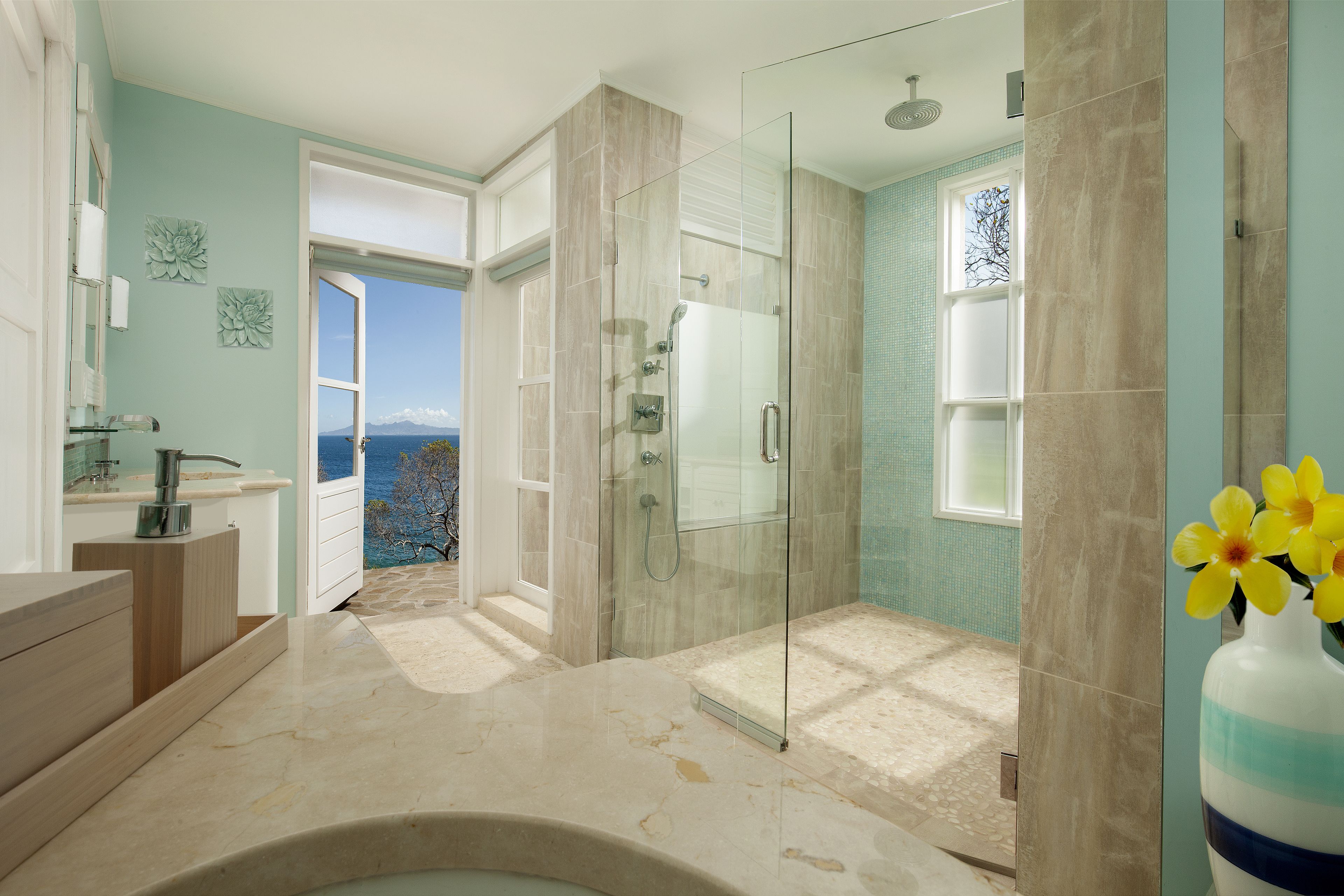 luxury villa, 5 bedrooms, ocean view | bathroom | shower, designer toiletries, hair dryer, bathrobes