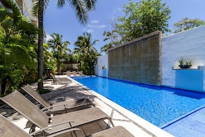 Outdoor pool, pool loungers