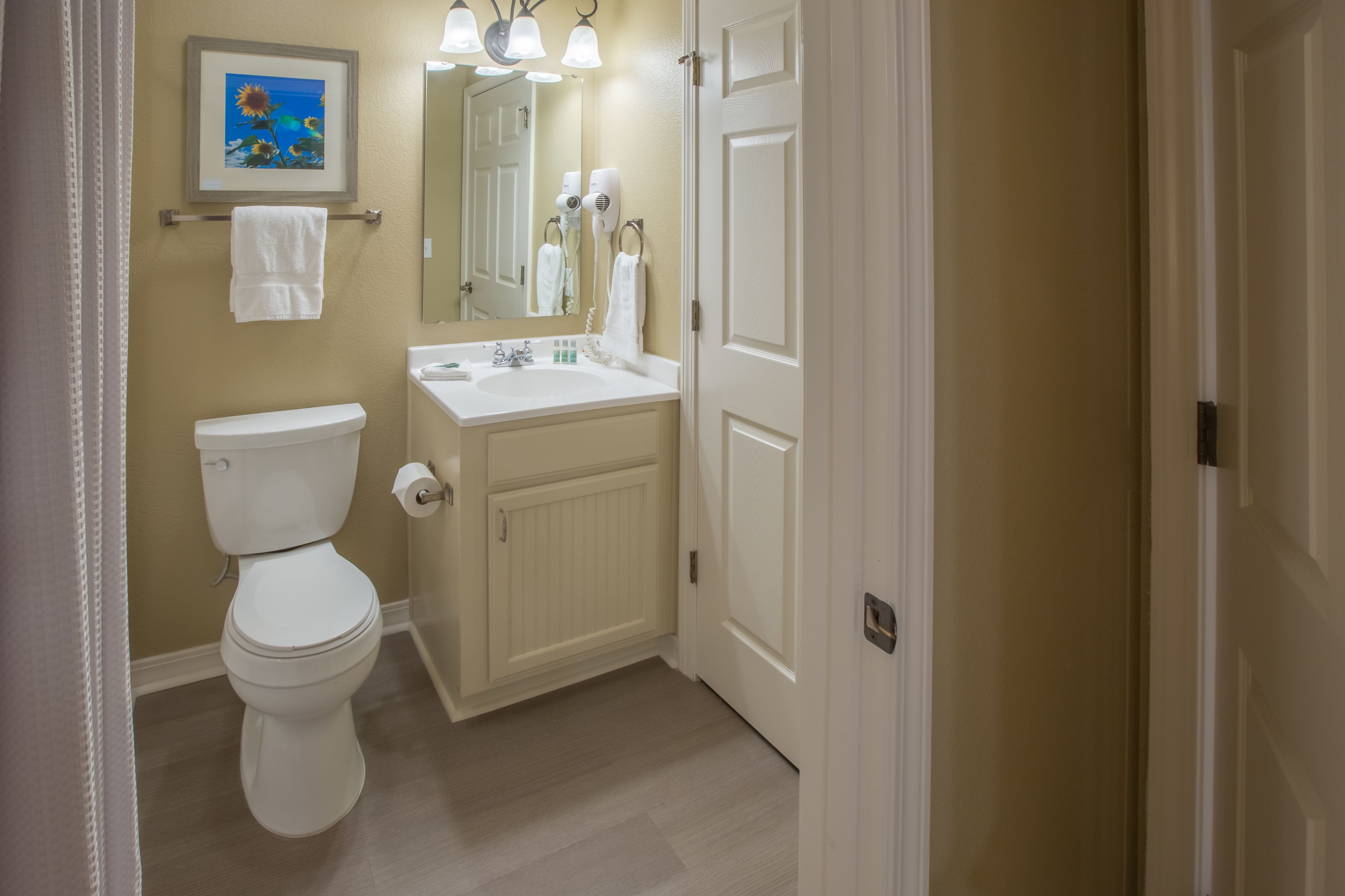 A bathroom with a toilet, sink, and mirror.