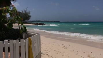 On the beach, white sand