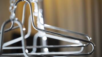 A close-up of metal hangers.