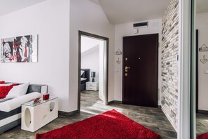 Leilighet – design, 1 soverom, tekjøkken | 1 soverom, sengetøy av topp kvalitet og strykejern/-brett