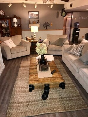 TV, fireplace, DVD player, books