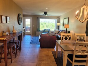 Smart TV, fireplace, DVD player