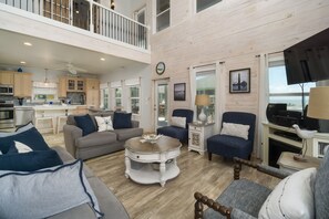 Smart TV, fireplace, video games, DVD player