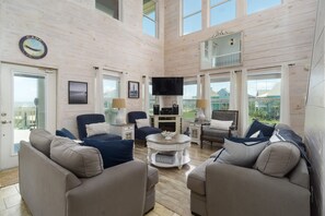 Smart TV, fireplace, video games, DVD player