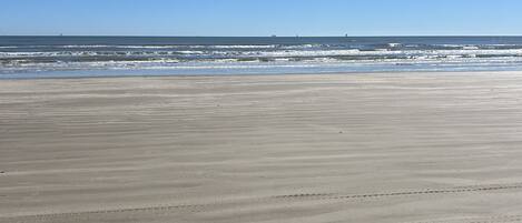 Private beach, sun loungers, beach towels
