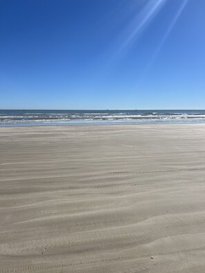Private beach, sun loungers, beach towels