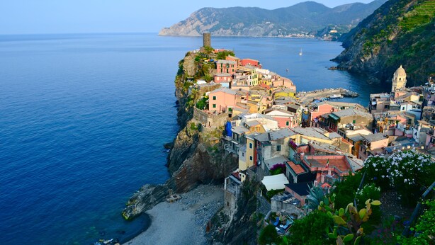 A coastal village with colorful buildings, a prominent tower, and a church. - Sea 5 Terre,quiet,indipendent,lawn,bbq,FreeWiFi,children,pets (levanto)
