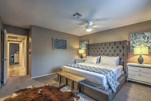4 bedrooms, desk, iron/ironing board, travel crib