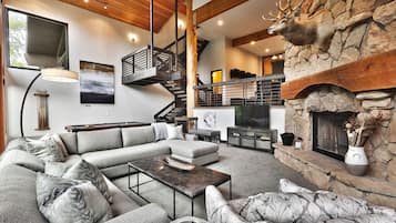 TV connectée, cheminée, jeux vidéo, lecteur de DVD