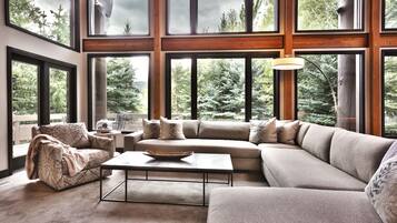 Smart TV, fireplace, video games, DVD player