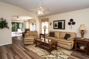 Smart TV, DVD player, music library, stereo