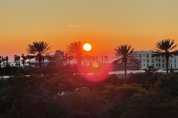 This is the view the Upper Deck of watching the beautiful sunset over the ocean.