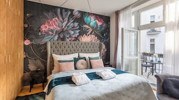 Luxus apartman, erkély | 1 hálószoba, egyiptomi pamut ágynemű, prémium ágynemű és pehelypaplan