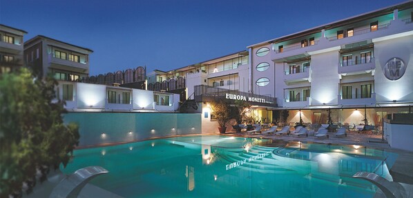 Outdoor pool, a waterfall pool