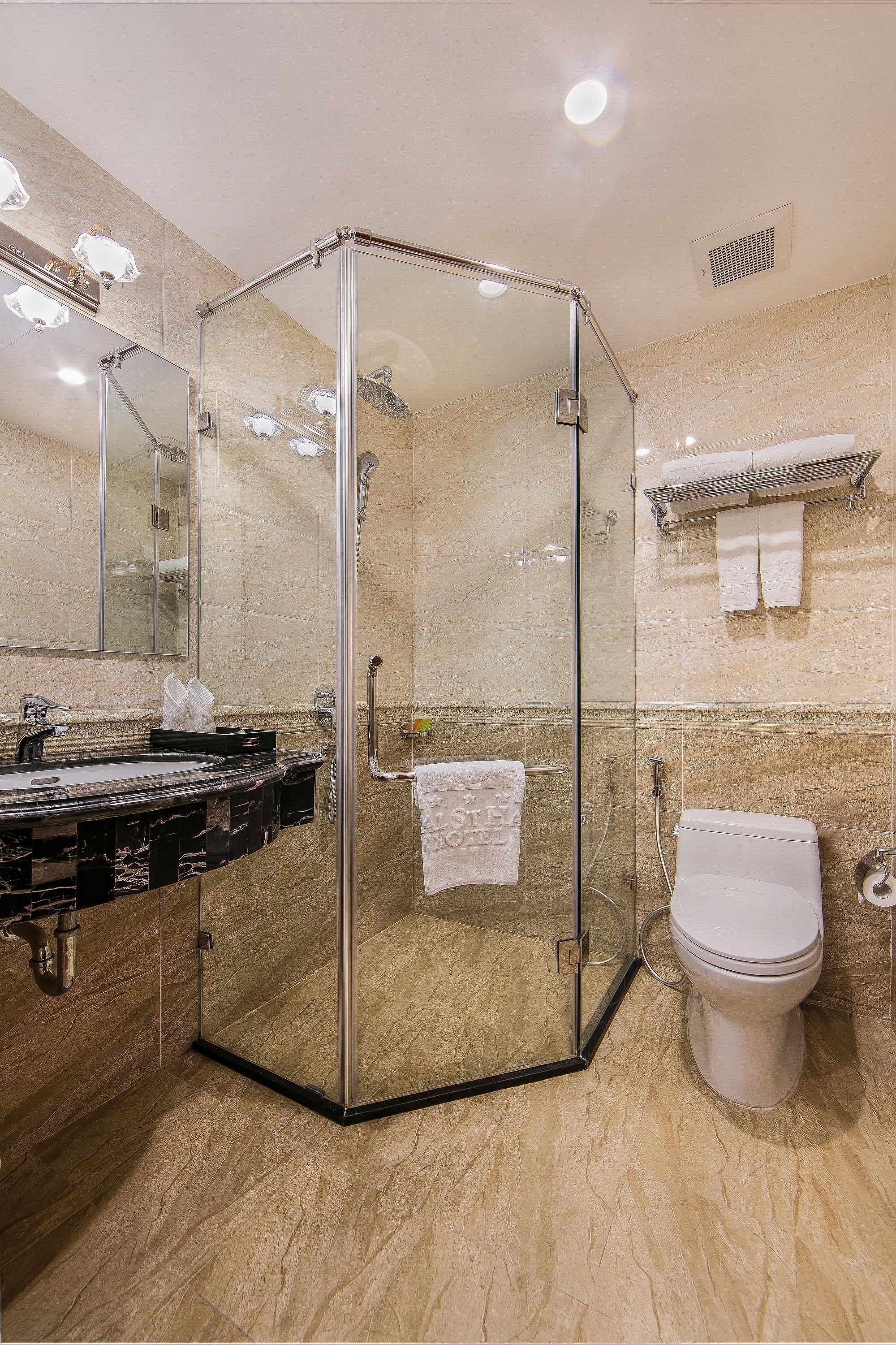 shower, free toiletries, hair dryer, bathrobes