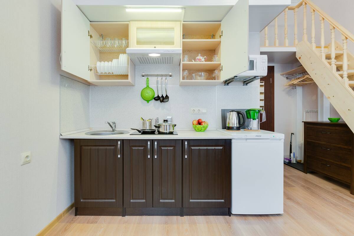 Superior appartement | Privékitchenette | Een koelkast, een magnetron, een kookplaat