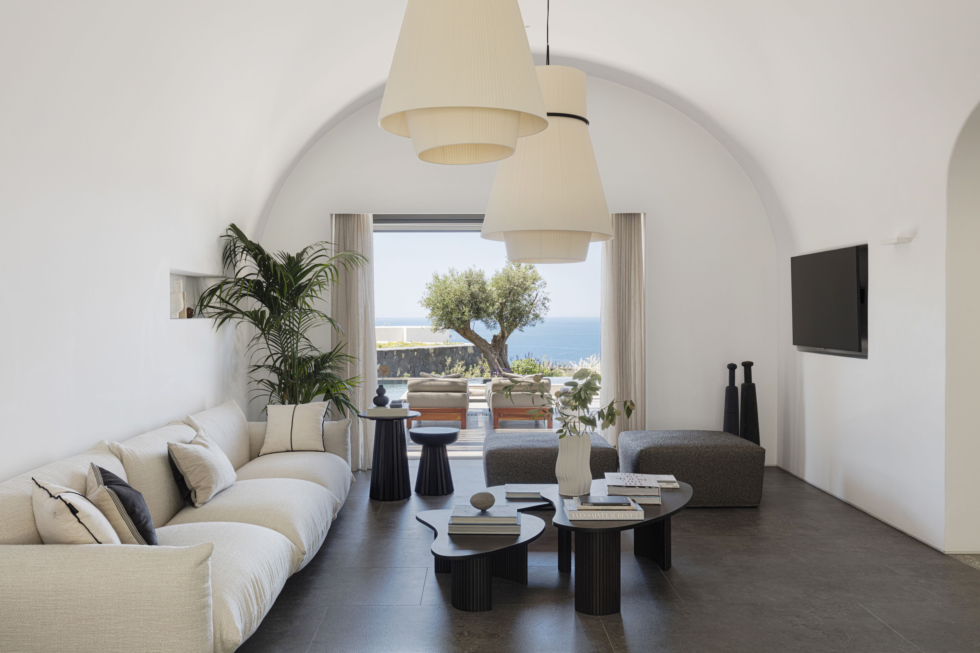 villa, 5 bedrooms, private pool (epitome) | living area | 40-inch flat-screen tv with satellite channels, tv, ipod dock