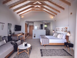 Deluxe Private Pool Suite with Sea View | Minibar, in-room safe, desk, blackout drapes