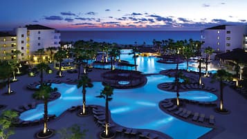 2 outdoor pools, pool umbrellas, pool loungers