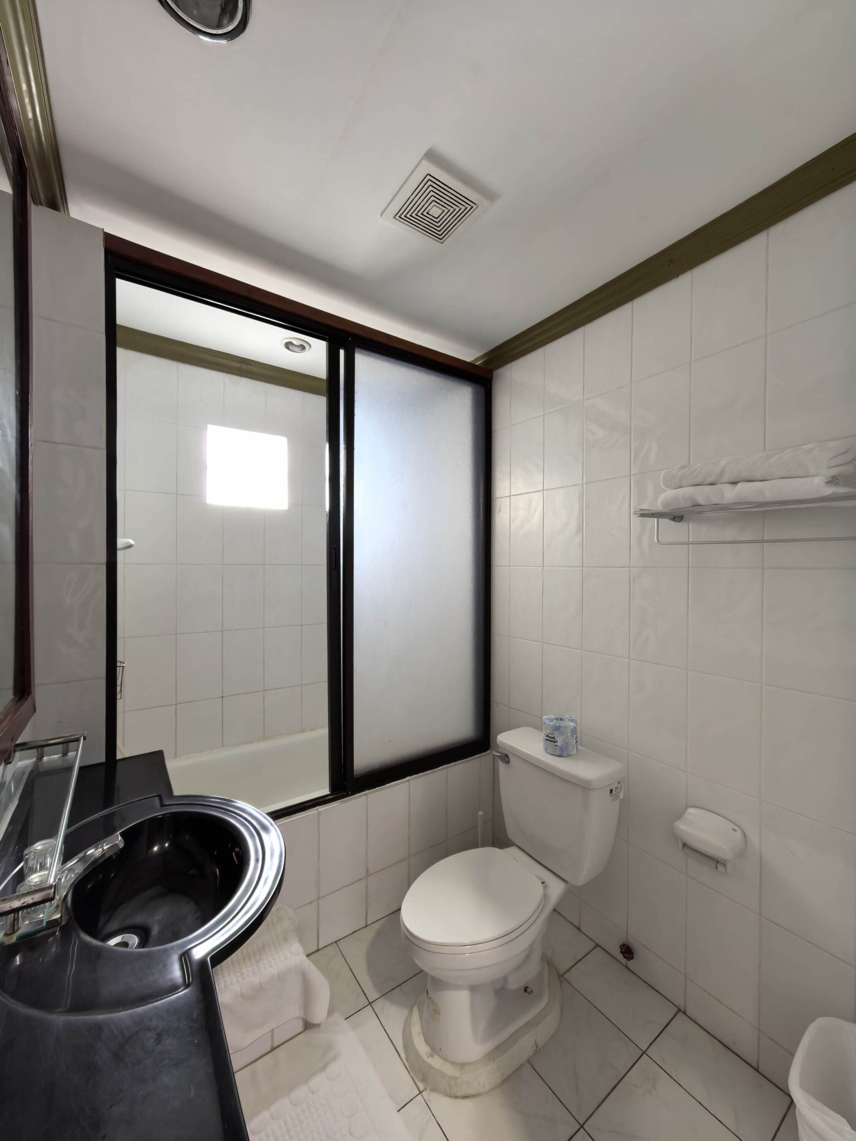 Ensemble douche/baignoire, sèche-cheveux, bidet, serviettes fournies