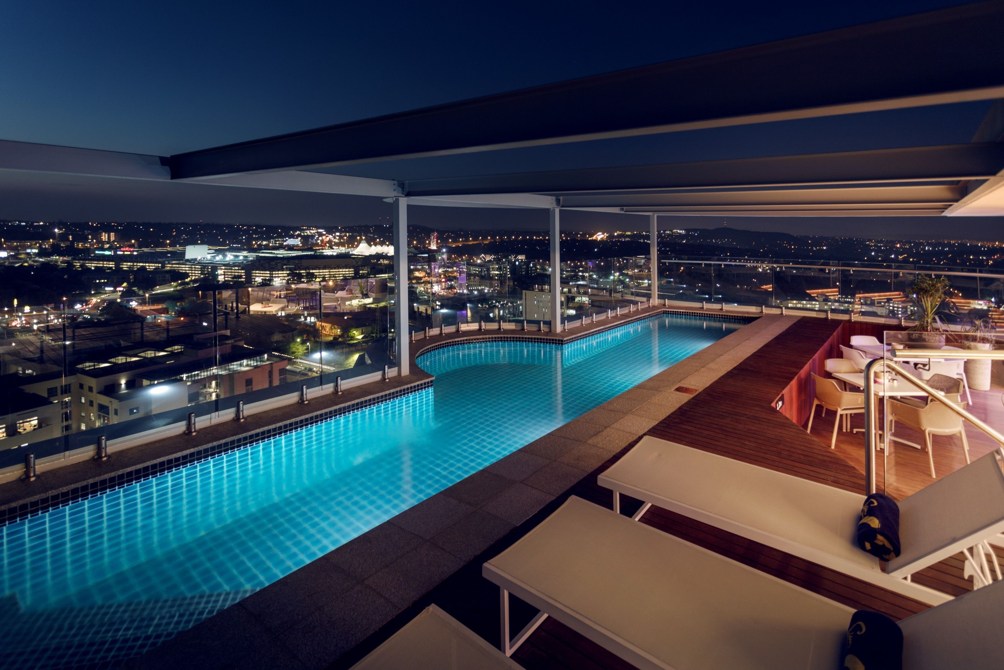 outdoor pool, pool loungers