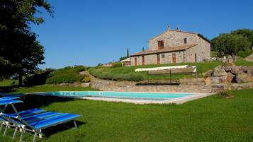Seasonal outdoor pool, sun loungers