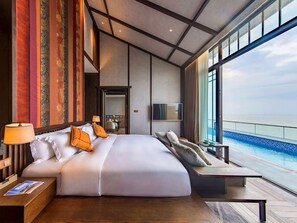Duplex romântico, 2 quartos, acesso à piscina, vista para o mar | Roupas de cama premium, edredons de pluma, frigobar, cofres nos quartos