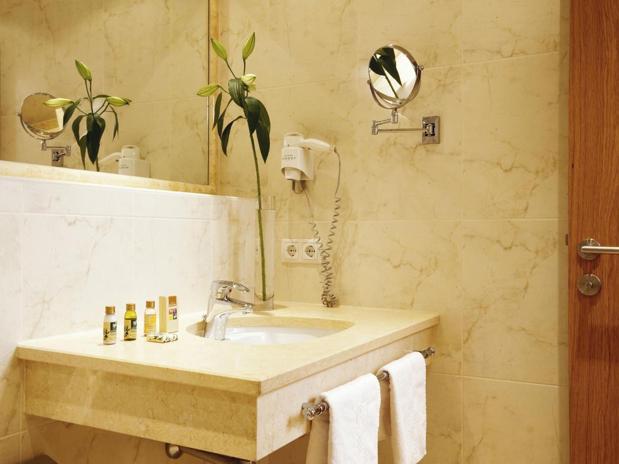 free toiletries, hair dryer, bathrobes, slippers