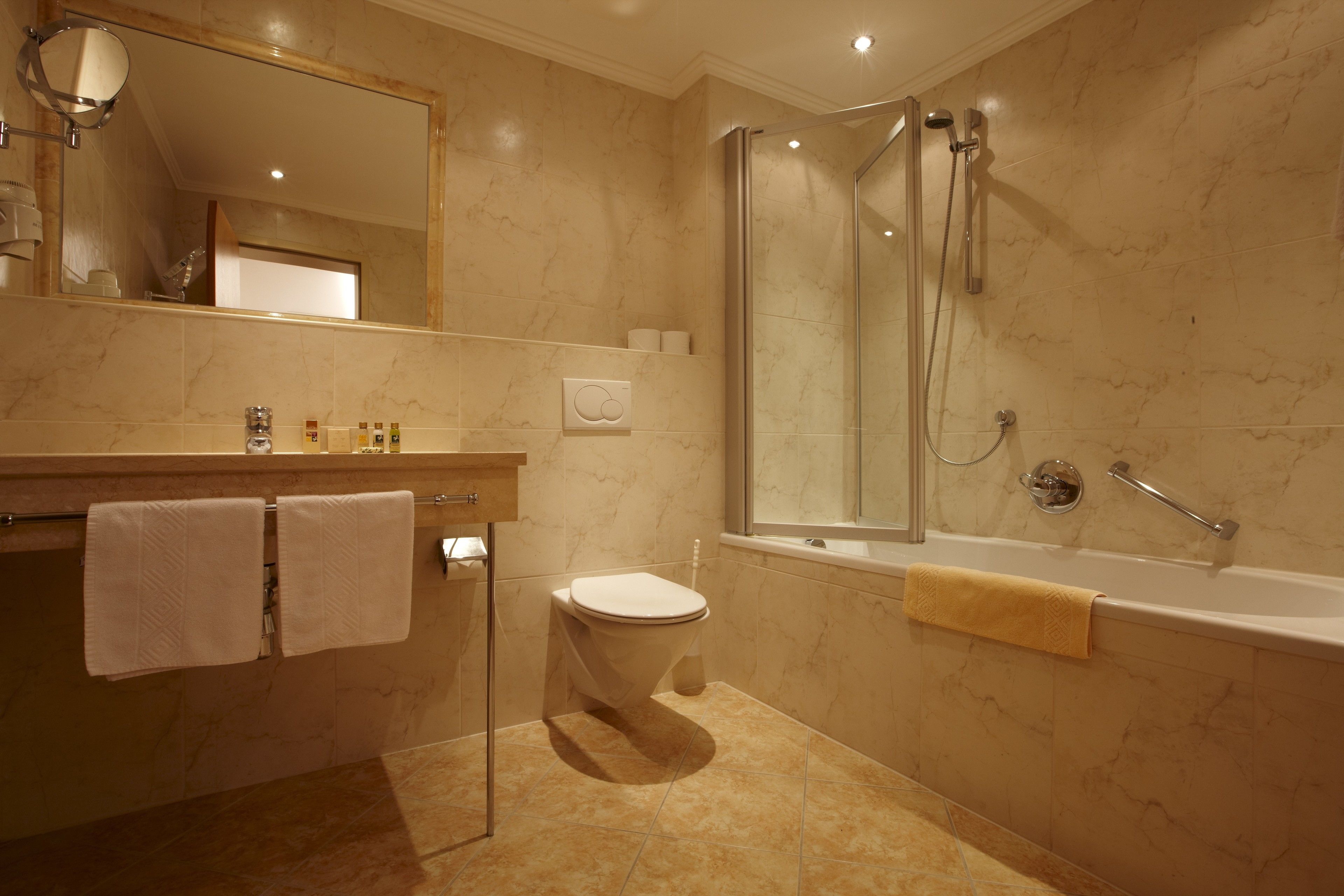 free toiletries, hair dryer, bathrobes, slippers