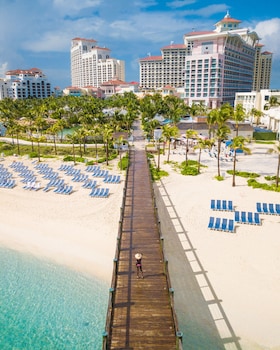On the beach, beach cabanas, sun loungers, beach umbrellas at SLS Baha Mar