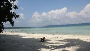 A beach with a small hut in the middle, surrounded by sand and trees. - Aquays Hotels & Resorts (Port Blair)
