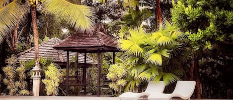 Outdoor pool, pool loungers