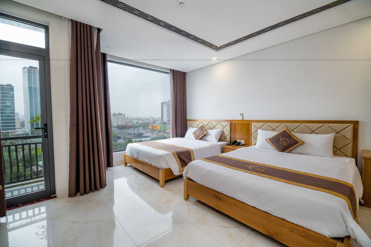 Family Room, 2 Double Beds, Balcony, Sea View | Desk, soundproofing, free WiFi