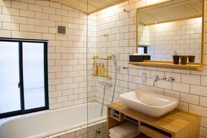 Modern Twin Room 101 | Bathroom | Shower, designer toiletries, hair dryer, bathrobes