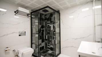 Shower, free toiletries, hair dryer, bidet