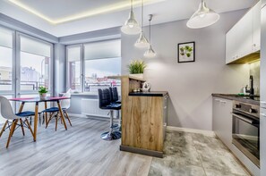 Apartamento, balcón (Pilsudskiego 16) | Cocina básica privada | Frigorífico, microondas, horno y placa de cocina