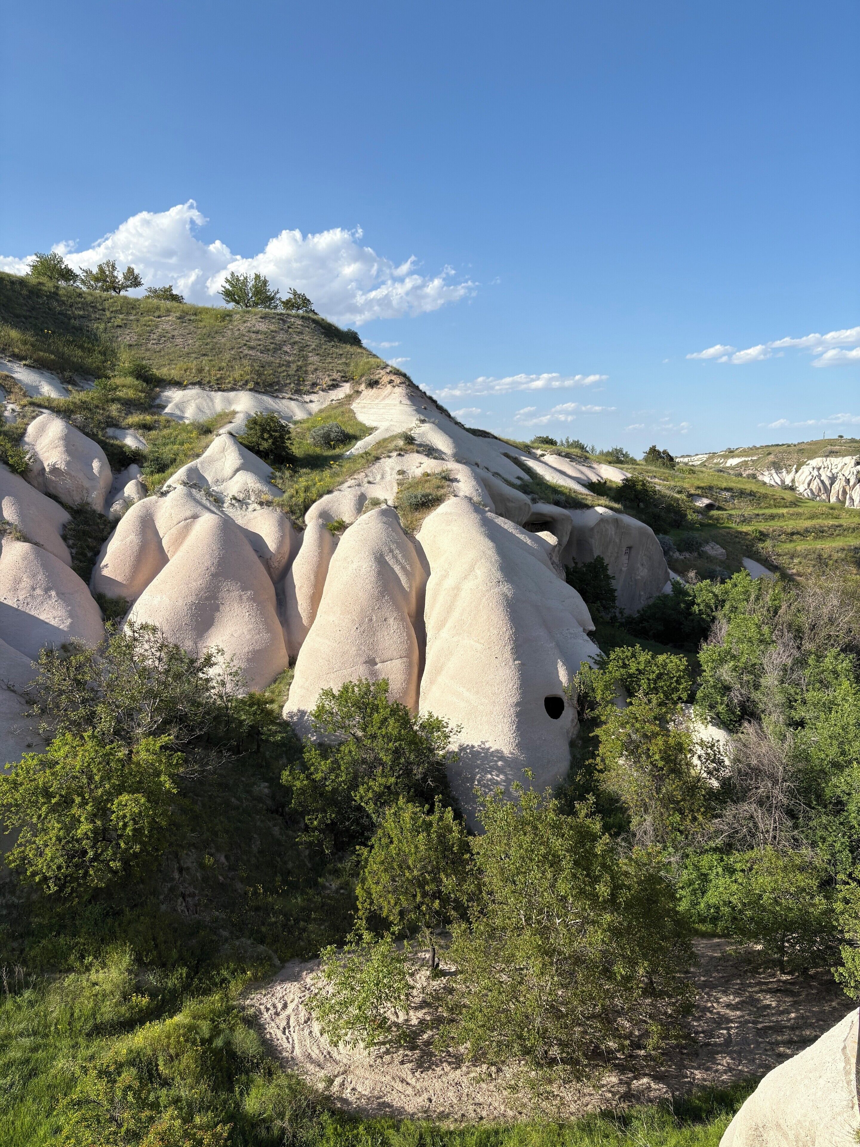 Un paisaje con grandes formaciones rocosas redondeadas y vegetación escasa.