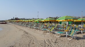 Private beach, white sand, sun-loungers, beach umbrellas