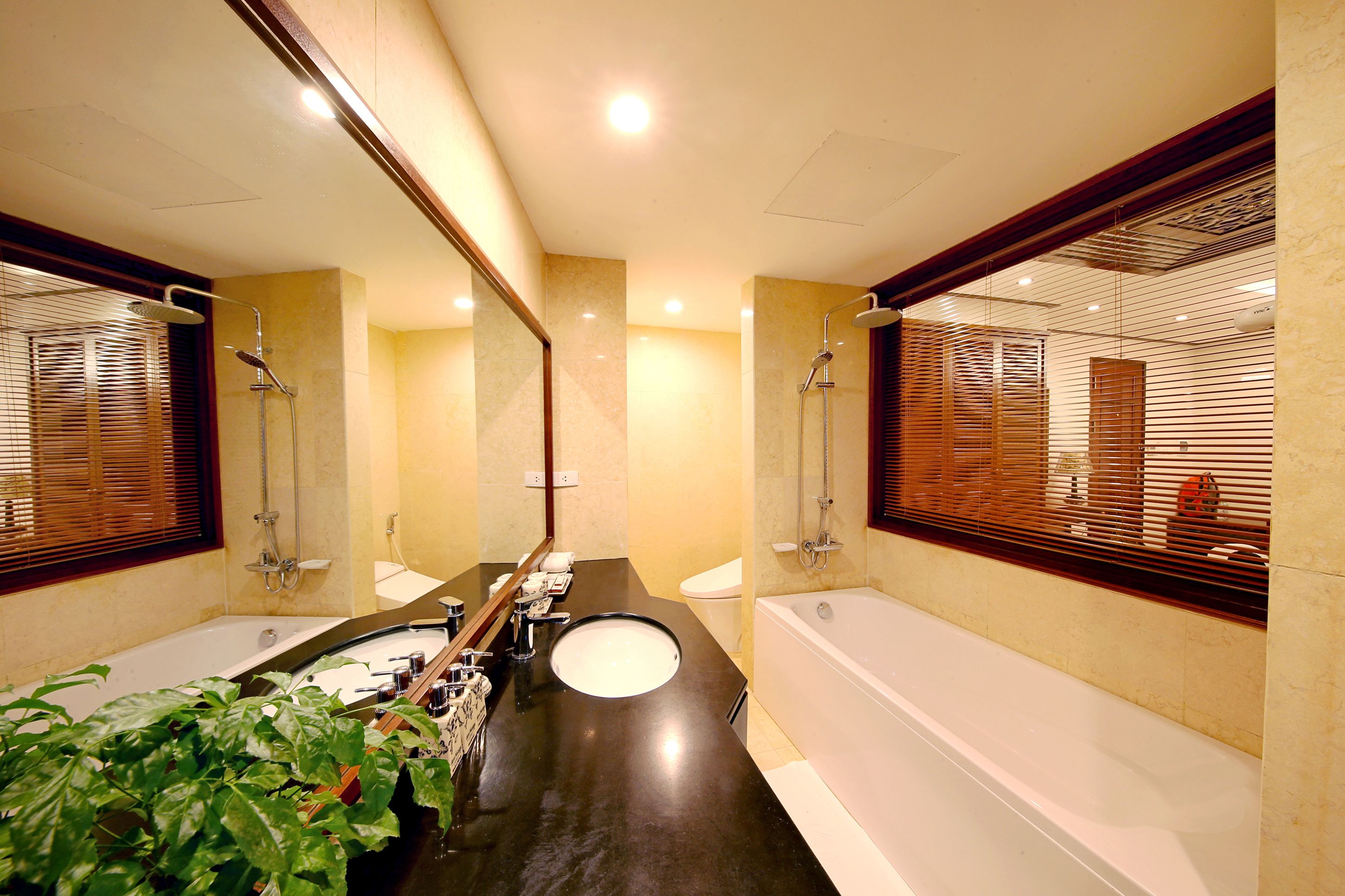 free toiletries, hair dryer, bathrobes, slippers