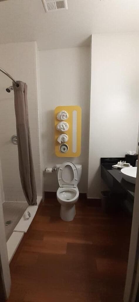 free toiletries, hair dryer, towels, soap