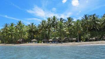 Private beach, sun loungers, beach towels