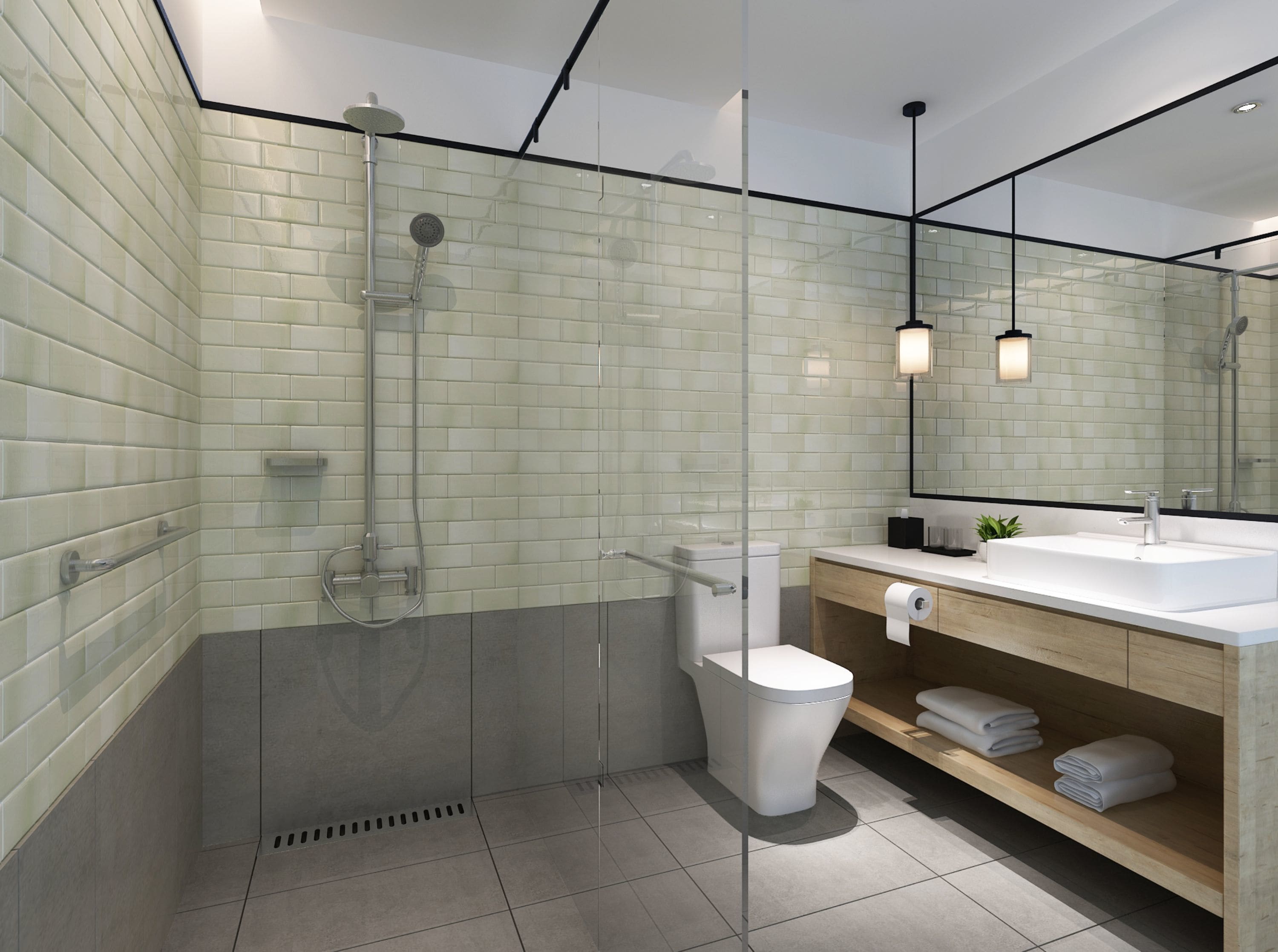 shower, rainfall showerhead, free toiletries, hair dryer