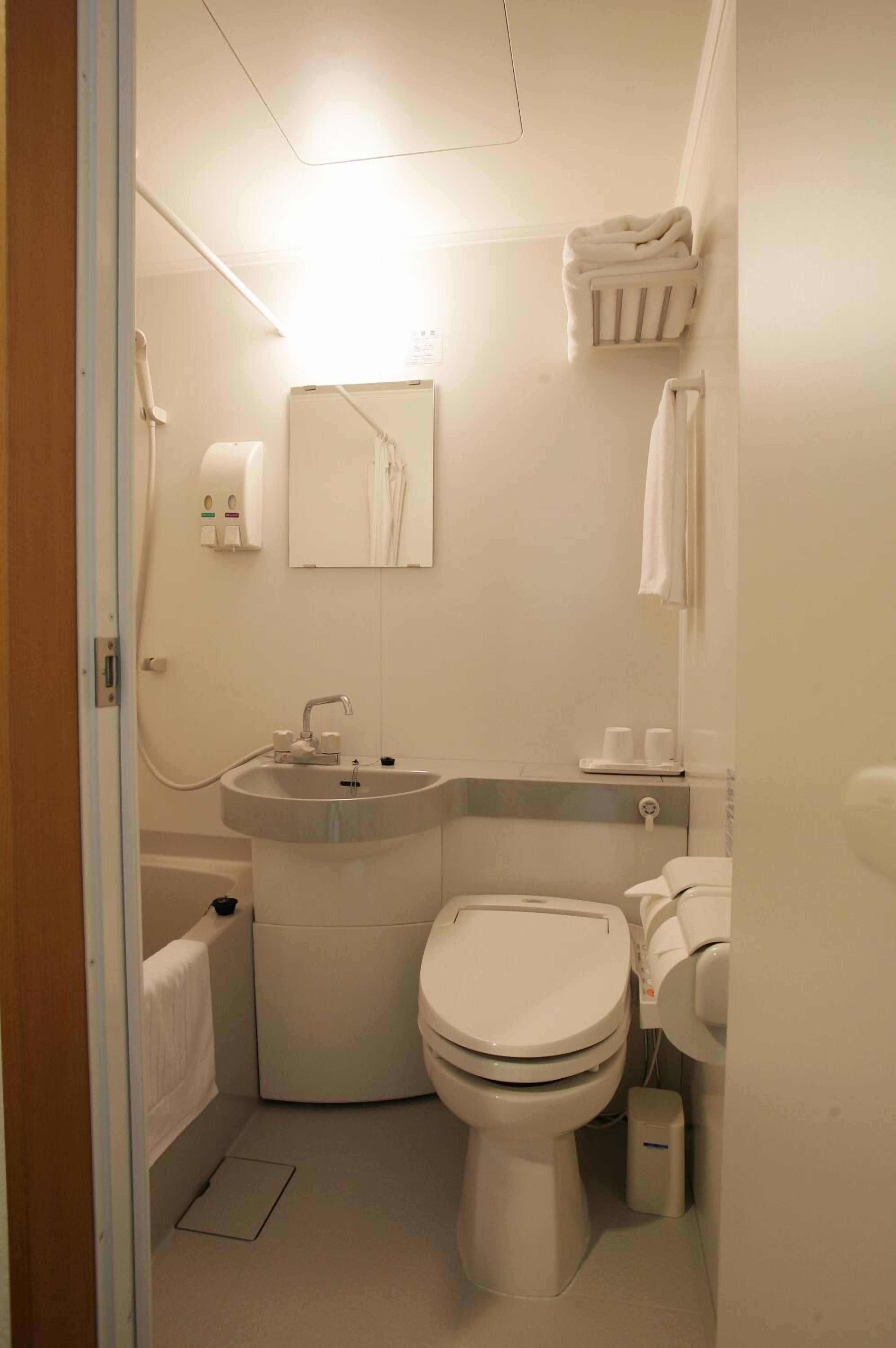 combined shower/bathtub, free toiletries, hair dryer, slippers