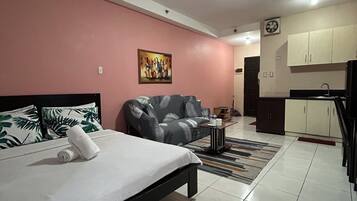 Basic Apartment, 1 King Bed, Balcony, City View | Desk, iron/ironing board, free WiFi, bed sheets