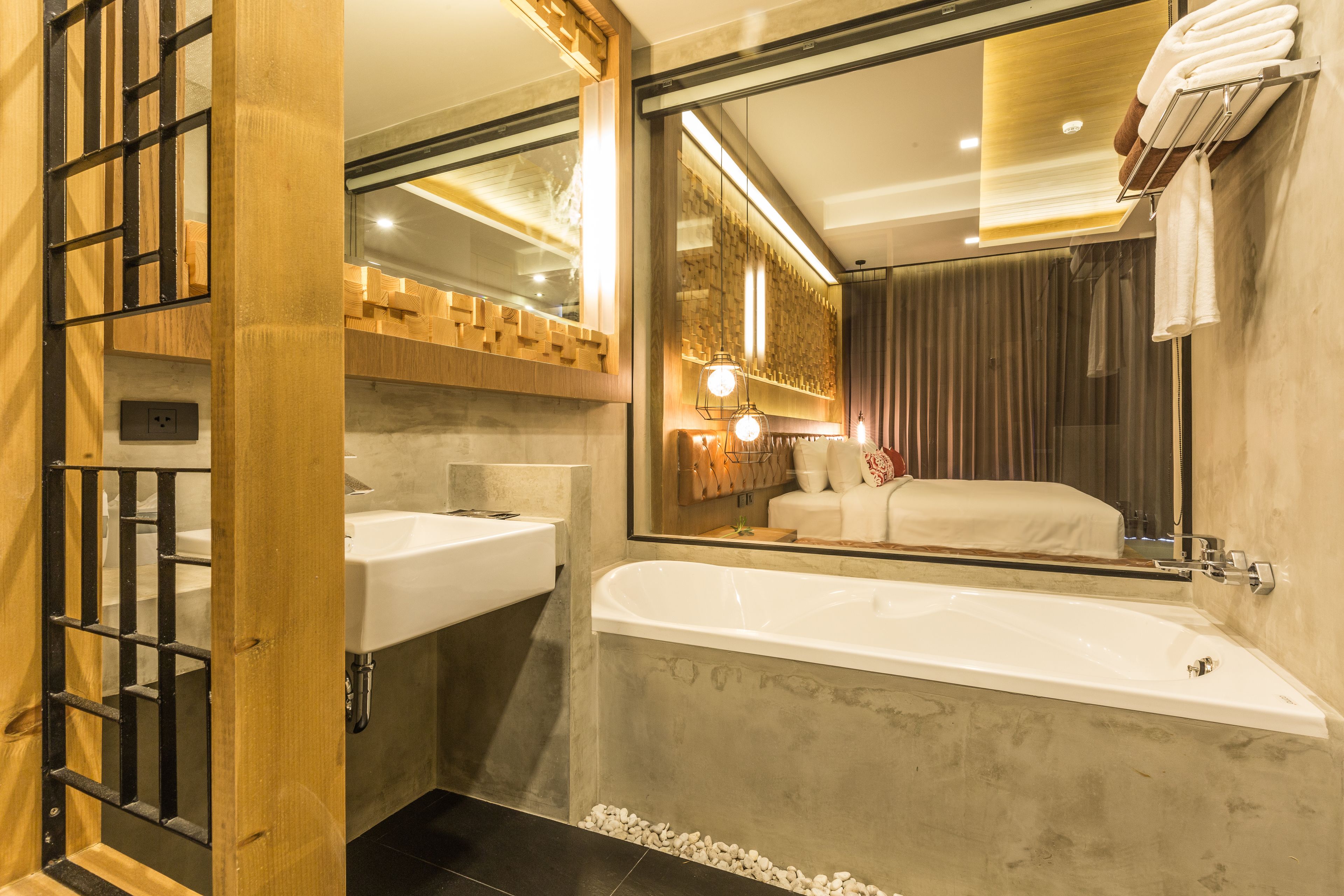 aurico deluxe over the pool  | bathroom | separate bathtub and shower, deep-soaking bathtub, rainfall showerhead