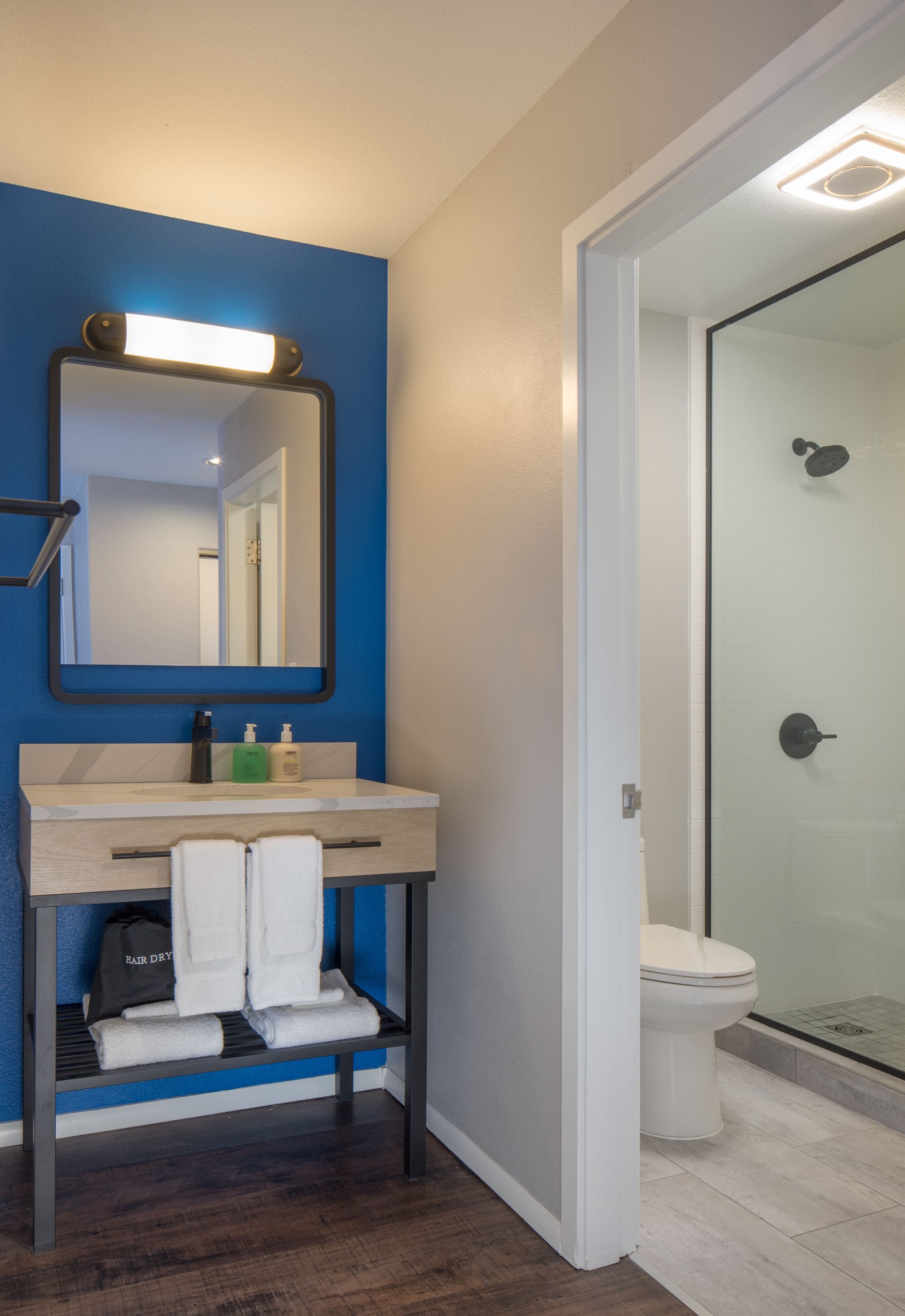 shower, free toiletries, hair dryer, bathrobes