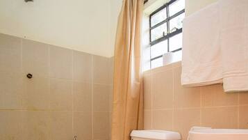 A bathroom with a toilet, sink, and shower.